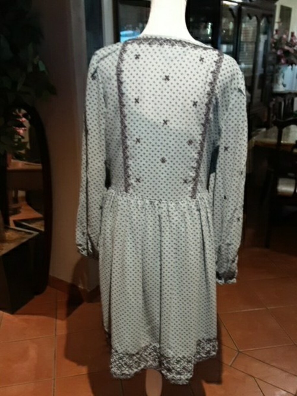 Boho Tie-Neck Long Sleeve Midi Dress in Light Blue - Picture 6 of 9